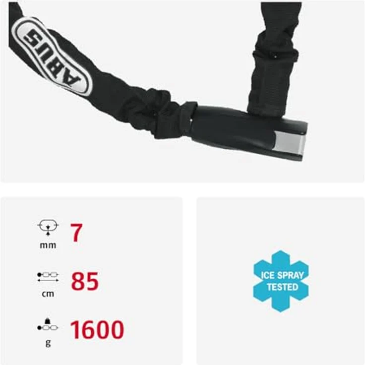 ABUS Steel-O-Chain 880, Kettenschloss aus gehärtetem Stahl mit ABUS-Sicherheitslevel 8, Schwarz, 85 cm – Bild 2