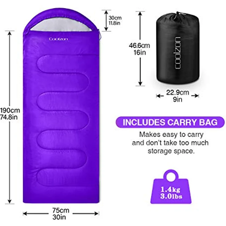 Coolzon Outdoor Schlafsack, 3-4 Jahreszeiten Erwachsene, ultraleicht, wasserdicht, bequem, rot-lila – Bild 2