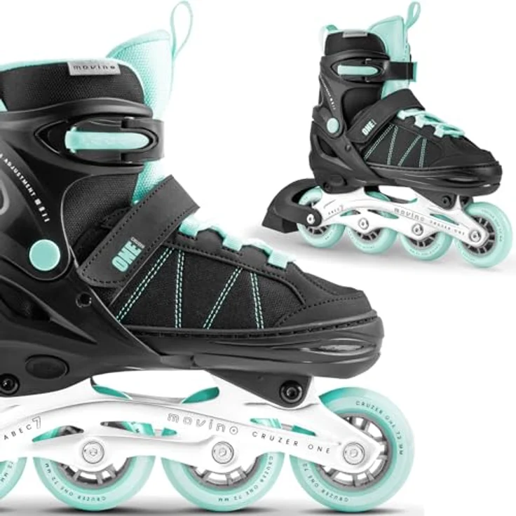 MOVINO Cruzer One UT-P707, Kinder Fitness Inline-Skates mit 3-fachem Verschlusssystem und verstellbaren Größen 34-41, Schwarz/Blau – Bild 1