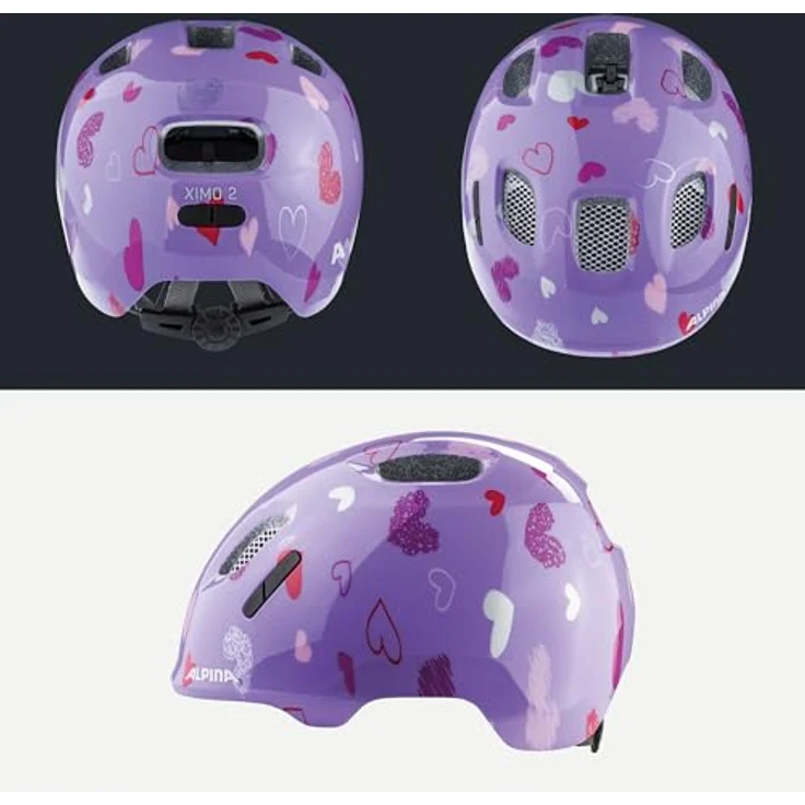 ALPINA Ximo Fahrradhelm für Kinder, leicht, bruchfest & mit optionalem LED-Licht, Purple Hearts Gloss, Größe 45-49 – Bild 4