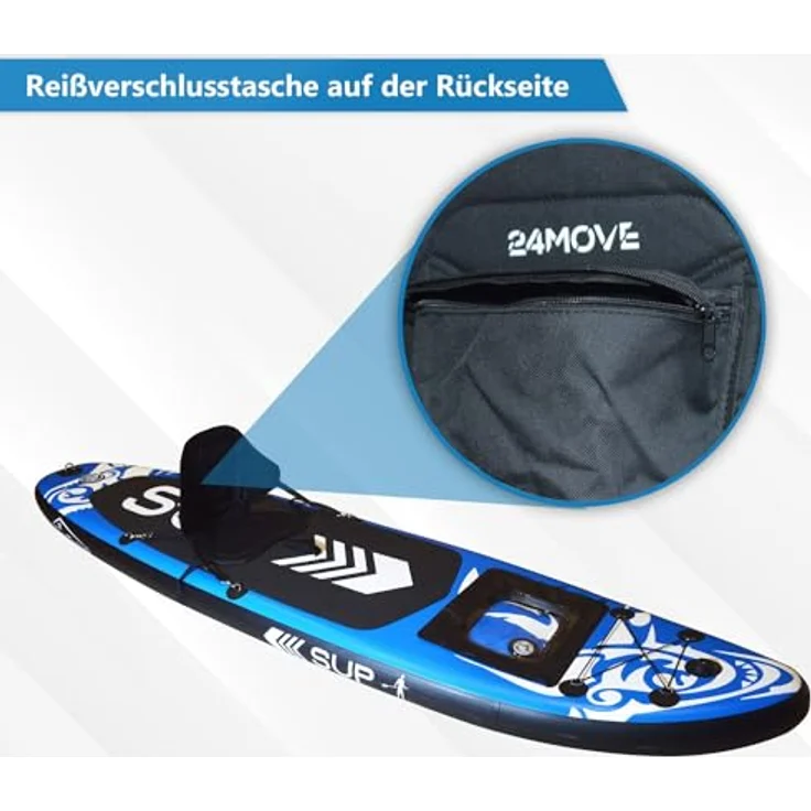 24MOVE® SUP Kajak Sitz für Paddle Boards und Kajaks, gepolstert und ergonomisch, mit Tasche, in Schwarz – Bild 6