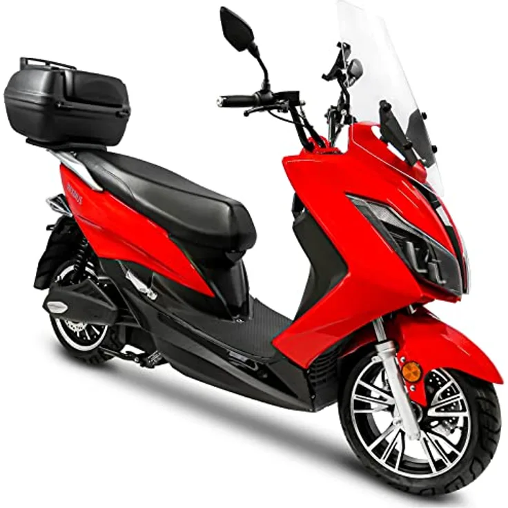 Rolektro Maximus MX2 Elektromoped 45 km/h - 3000 Watt E-Mofa mit herausnehmbarem 60V/32,5Ah Lithium-Akku - 85 km Reichweite - 2 Personen eMoped mit LED-Licht - E-Mofa mit Straßenzulassung