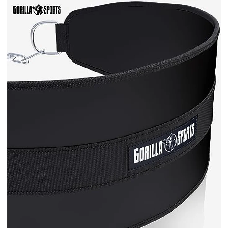 GORILLA SPORTS® Dip Gürtel - mit Stahlkette und 2 Karabiner, bis 100 kg Belastbar, Nylon, Schwarz - Gewichthebergürtel, Gewichtsgürtel, Dip-Gürtel, Dip Belt, Taillengürtel, Gewichtheben – Bild 5