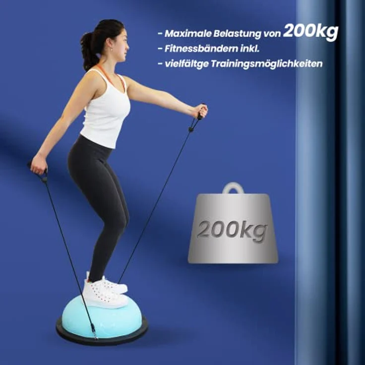 DH FitLife Balance Ball, Yoga Gleichgewichtstrainer Φ60*22cm, bis 200 KG belastbar, halber Gymnastikball Fitness Balance Board, Blau – Bild 4