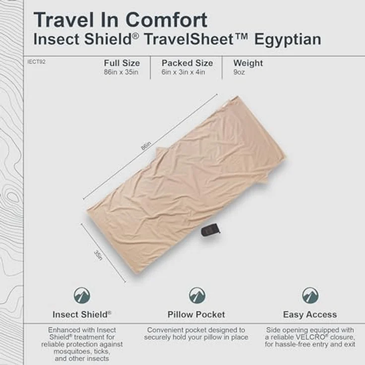 Cocoon Insect Shield TravelSheet, Schlafsack 210 cm aus ägyptischer Baumwolle, mit Insektenschutz und Kissenfach, rechteckig – Bild 5