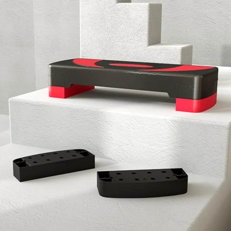 HOMCOM Aerobic-Stepper, höhenverstellbar mit 3 Stufen, Fitness Heimtrainer für Indoor und Outdoor, Schwarz+Rot – Bild 9