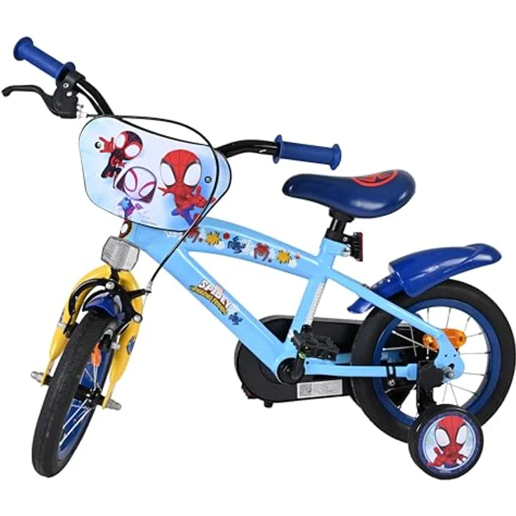 Volare Spidey Kinderfahrrad, 12 Zoll, Blau, abnehmbare Seitenräder, höhenverstellbarer Sattel und Lenker, Rücktritt- und Handbremse, geschlossener Kettenkasten – Bild 9