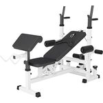 GORILLA SPORTS® Multifunktion Hantelbank - Verstellbar, mit Langhantel-Ablage, Curlpult und Butterfly, Dip-Station, Beincurler, Bankdrücken, Schwarz/Weiß - Trainingsbank, Kraftstation, Fitness Bank