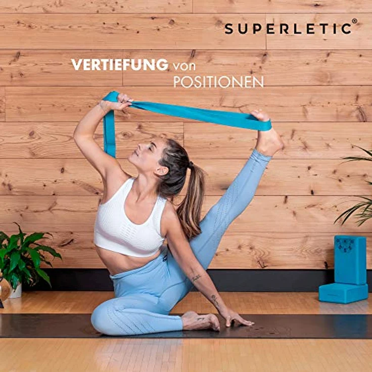 SUPERLETIC® Yogagurt, 250 cm Yoga Zubehör aus 100% Baumwolle mit Einstellbarer D-Ring-Schnalle und Elastischem Band – Bild 4