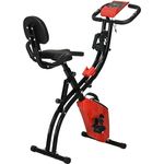 HOMCOM Heimtrainer X-Bike 2-in-1 Fahrradtrainer LCD-Display klappbarer Hometrainer Trimmrad mit 8 stufig einstellbarem Magnetwiderstand und 1 Paar Spannseil Stahl Rot 97x51x115 cm
