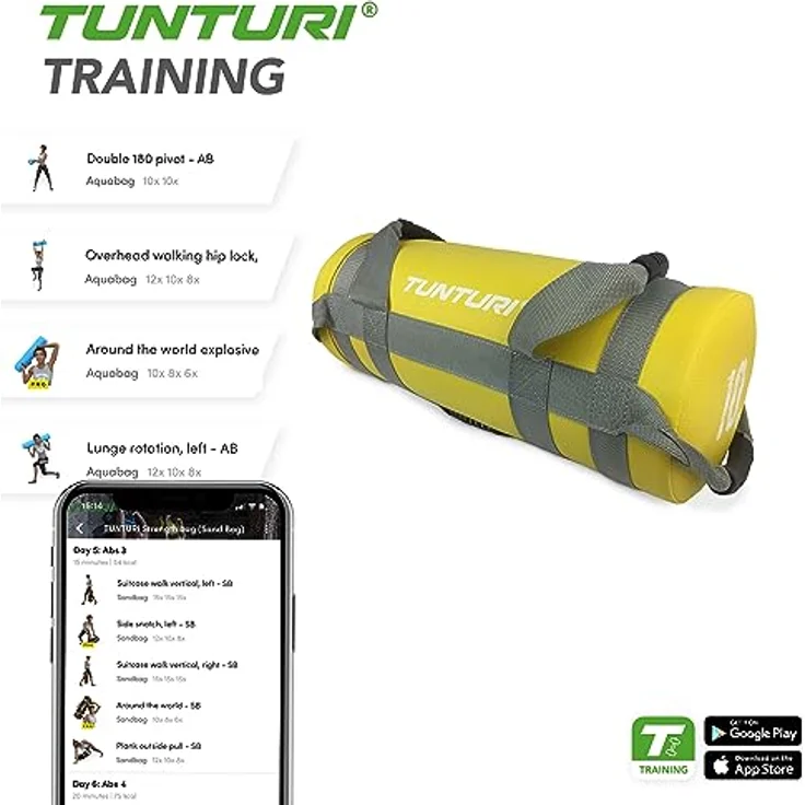 Tunturi Power Bag, Fitnesssack mit 4 Griffen, 15 kg, Sandsack für Krafttraining – Bild 3
