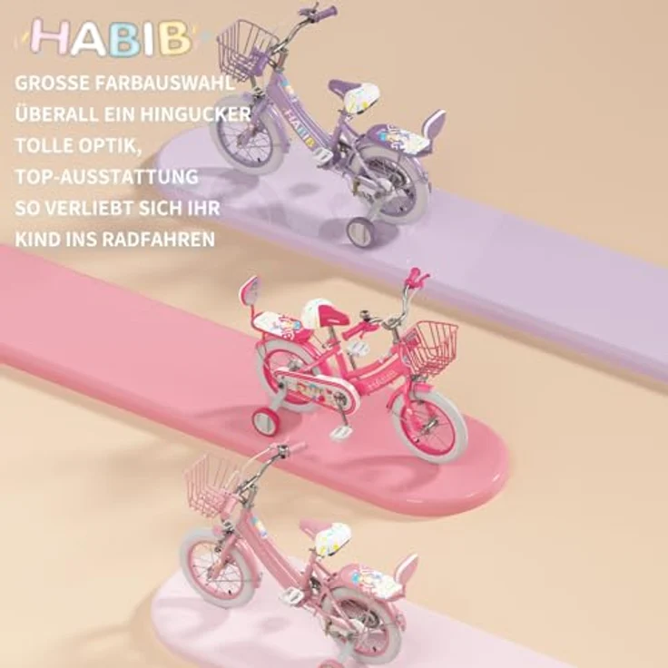 Habib Gruppe Kinderfahrrad, Komplettset mit Schutz-Set und höhenverstellbarem Sattel, pink – Bild 5