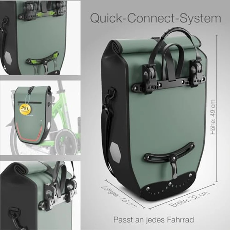 Eloneo Velotasche, 28 l Gepäckträgertasche aus wasserdichtem Material mit LED-Streifen und reflektierenden Elementen – Bild 6