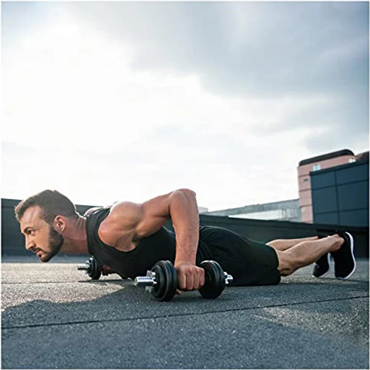 Sport-Tec Kurzhantel-Set, 20 kg - EINFACHER ZUSAMMENBAU, GERÄDELTE GRIFFE, JEDERZEIT WANDELBAR, FÜR VERSCHIEDENE ÜBUNGEN – Bild 4