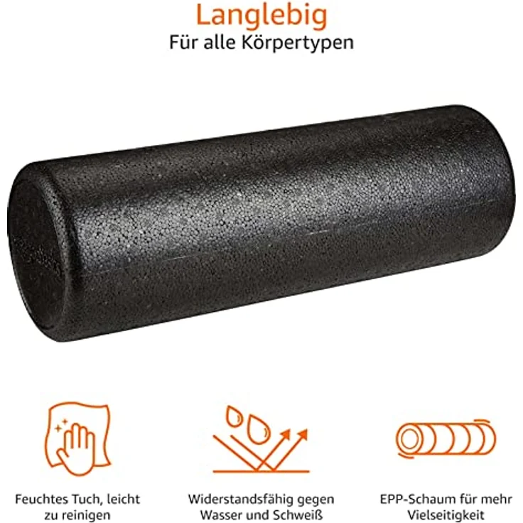 Amazon Basics Hochdichte Schaumstoffrolle, rund - 45 cm, Schwarz, ideal für Gleichgewichtstraining und Dehnübungen, geformtes Polypropylen – Bild 5
