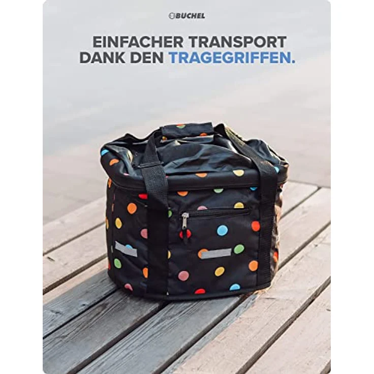 BÜCHEL Fahrradkorb vorne, faltbare Einkaufs-Tasche mit Express-Halterung, 20l Volumen, 5kg Zuladung, Reflexionsstreifen, für Lenker 22-26mm – Bild 3