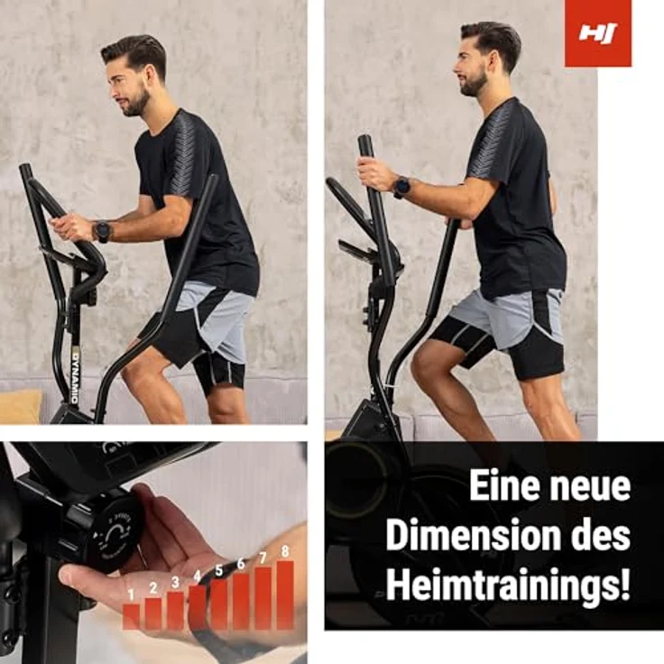 Hop-Sport Cross Stepper für zuhause HS-450B Dynamic - 2-in-1 Crosstrainer und Stepper mit Trainingscomputer - Schwarz Gold – Bild 5