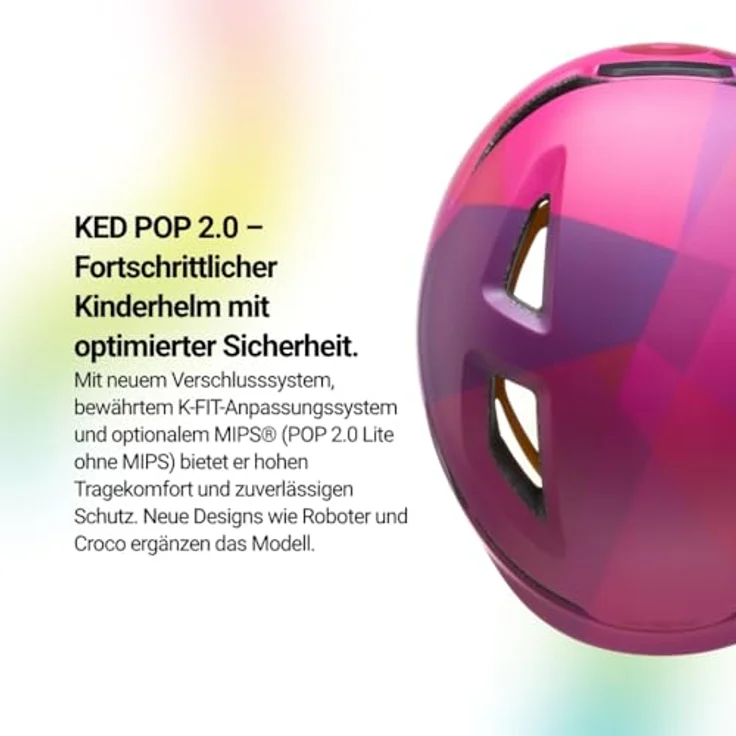 KED Pop II Lite Kinder Fahrradhelm, ultraleichtes Design mit K-FIT System, Pink Matt, Größe 52-56 (M), mit reflektierenden Details und sicherem Sitz – Bild 4
