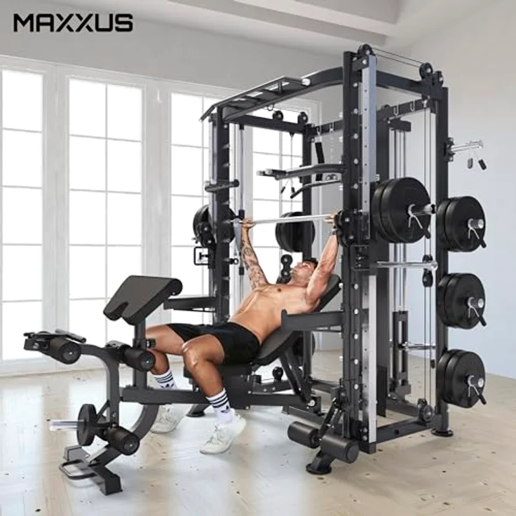Maxxus Multipresse 10.1 - Kraftstation mit Hantelbank, Rudern, Klimmzug, Dip-Station, bis 300 kg, Power Rack, Smith Machine, Multistation - Schwarz – Bild 4