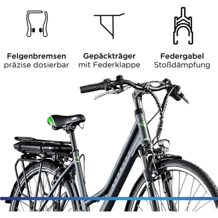ZÜNDAPP Z802 E Bike Trekking 155-185 cm, 21 Gänge, bis 115 km, 28 Zoll Elektrofahrrad mit LED Display (grau/grün, 48 cm) – Bild 5