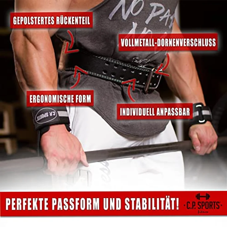 C.P. Sports Gewichthebergürtel für Kraftsport I Trainingsgürtel aus Echtleder, ideal für Powerlifting I ergonomischer Fitness-Gürtel mit gepolstertem Rückenstück I L (95 – 123 cm), braun – Bild 5