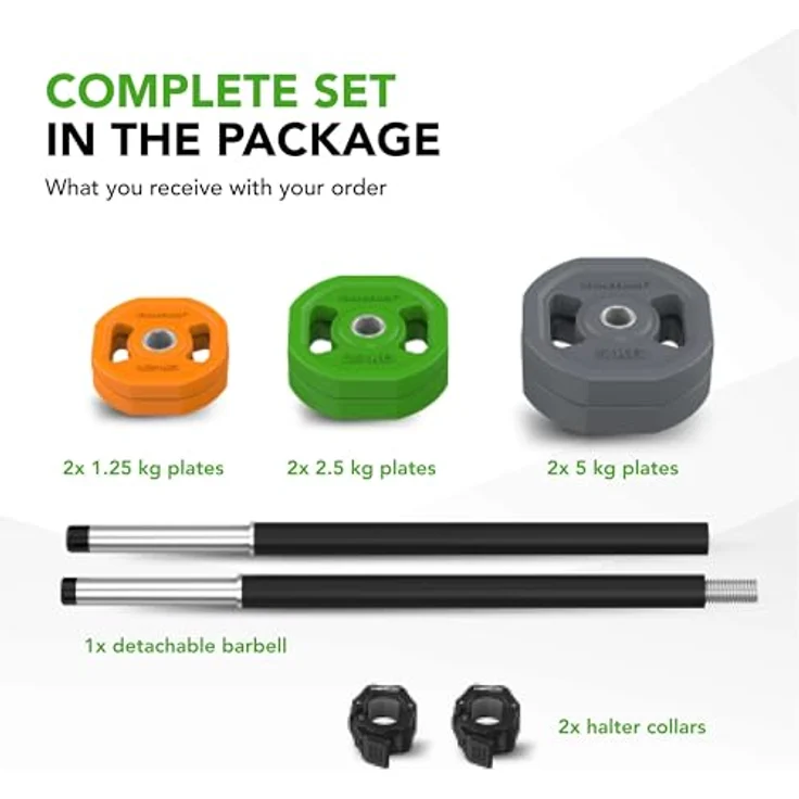 Tunturi Aerobic Pump Gewichteset 20kg - Hantelset mit 6 Scheiben - Inkl. Hantelstange - Mit Gummibeschichtung - Inkl. gratis Fitness-App – Bild 3