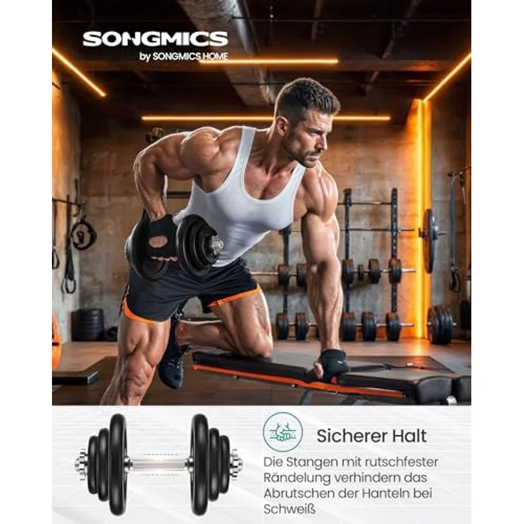 SONGMICS Hanteln, Hantelset aus Gusseisen, verstellbar, 2 x 20 kg, für Fitnessstudio und Zuhause, tintenschwarz SYL40T – Bild 2