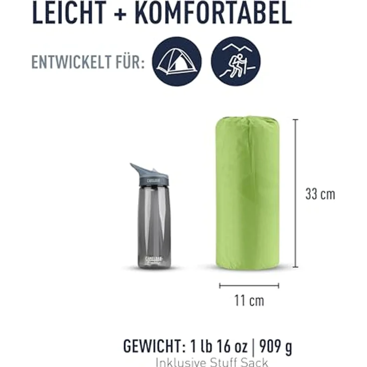 Sea to Summit Comfort Light Self Inflating Isomatte Large - Green - mit Delta Core-Technologie und rutschfestem Design, ideal für Wandern - 880 g – Bild 2