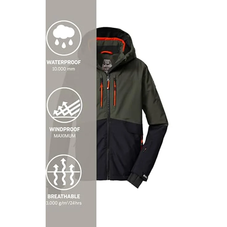 Killtec Kids Skijacke, wasser- und winddichte Winterjacke für Jungen, grün, Größe 140, mit reflektierenden Elementen und abnehmbarer Kapuze – Bild 6
