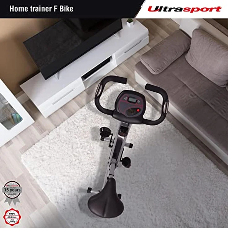 Ultrasport F-Bike, F-Rider Basics, Fahrradtrainer, Fitnessfahrrad LCD Trainingscomputer, Klappbarer Hometrainer, Max. Benutzergwicht 110 kg, Pulsmessung, 8 Widerstandsstufen, Trimmrad, Schwarz/Silber – Bild 2