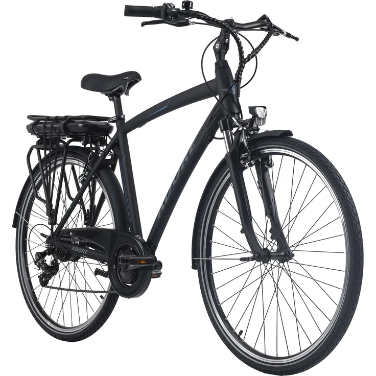 adore-bikes Pedelec E-Bike Cityfahrrad 28'' Adore Versailles schwarz-blau, 250W Motor, 60 km Reichweite