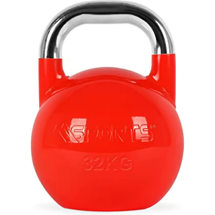 MSPORTS Kettlebell Competition 4-32 kg inkl. Übungsposter | Professional Studio Qualität | Wettkampf Kugelhantel (32 kg - Rot)