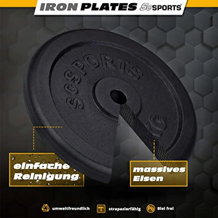 ScSPORTS® Hantelscheiben - Einzeln/Set, Ø 30/31 mm, Gusseisen, Gewichtswahl - Gewichtsscheiben, Set, Hantelgewichte, Fitness Scheiben, Gussscheiben, Gewichte für Hantel, Langhantel – Bild 5