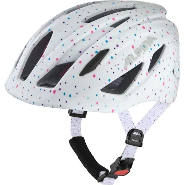 ALPINA PICO Flash, Beleuchteter Kinderfahrradhelm mit Fliegennetz, Leicht und Bruchfest, White Polka Dots Gloss, 50-55 cm – Bild 1