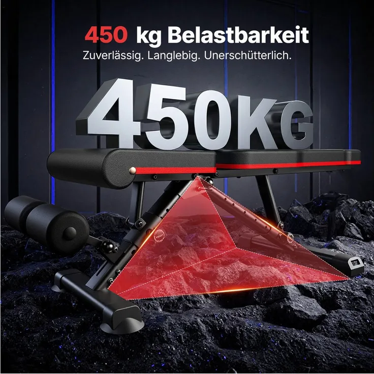 MERACH Hantelbank mit verlängerter Kopfstütze & Beinstrecker, 450 kg belastbar, verstellbar & klappbar, inkl. 96 Trainingswinkeln