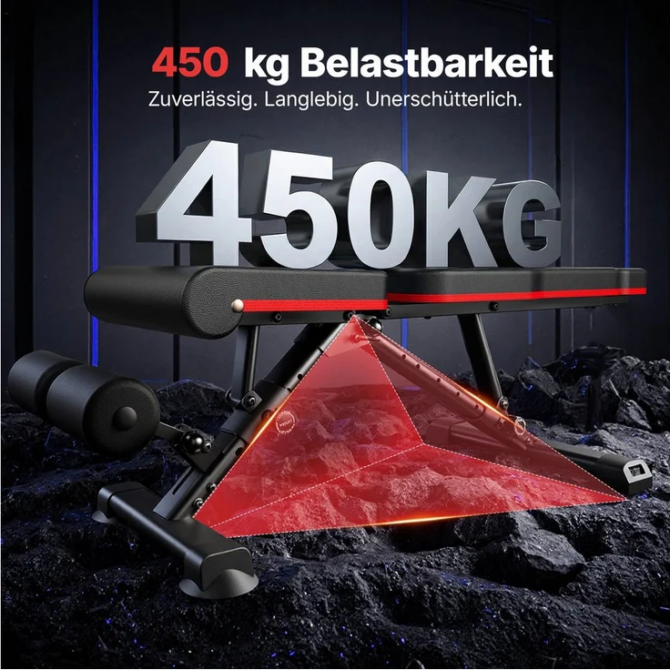 MERACH Hantelbank mit verlängerter Kopfstütze & Beinstrecker, 450 kg belastbar, verstellbar & klappbar, inkl. 96 Trainingswinkeln