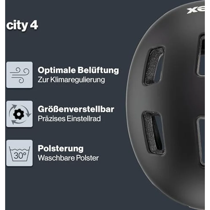 Uvex City 4, Leichter Fahrradhelm für Damen und Herren, individuelle Größenanpassung, waschbare Innenausstattung, Black matt, 55-58 cm – Bild 2