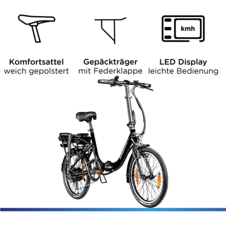 ZÜNDAPP E Bike Elektro Klapprad 20 Zoll | Klappfahrrad Erwachsene 150-185 cm | E-Bike Elektrofahrrad 7 Gänge 21,1 kg Ebike Herren Damen klappbar Fahrrad Z110 (schwarz, 33 cm) - Preisvergleich – Bild 4
