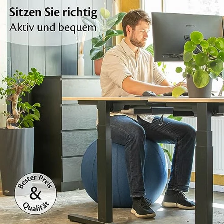 Backerz® Sitzball - Ergonomische Sitzmöbel für Büro und Heimbüro - Langlebiger Stoff, Gymnastikball - Fitness-Ball, Ballstuhl mit Ballauflage - Waschbarer Leinenbezug (65 cm, Darkteal) – Bild 3