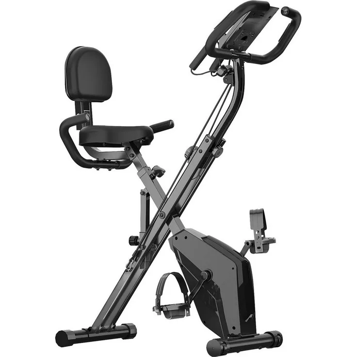 BIGZZIA Heimtrainer Fahrrad Klappbar für Zuhause - 4-in-1 faltbarer Heimtrainer, Mit LCD-Anzeige inkl. seilzug für arme und beine, Schwarz