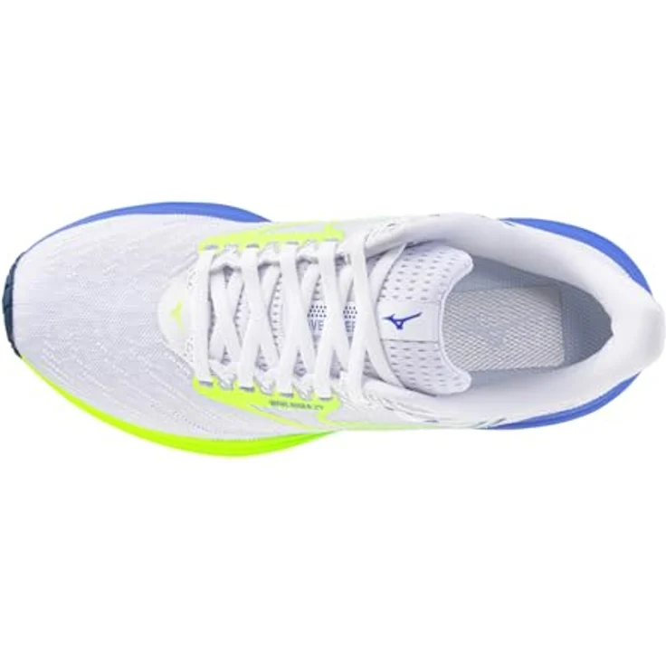 Mizuno Wave Rider 29, Damen Laufschuhe mit Mizuno Enerzy NXT und Wave-Technologie, Blau-Weiß-Gelb, Größe 38.5 – Bild 4