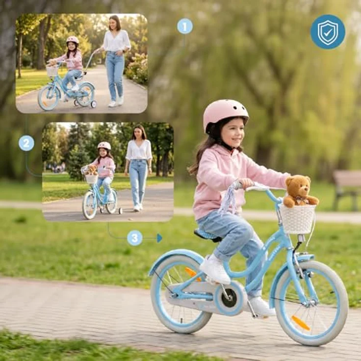 Sun Baby Kinderfahrrad Silver Moon 16 Zoll Mädchenfahrrad mit Stützrädern, Blau – Bild 7