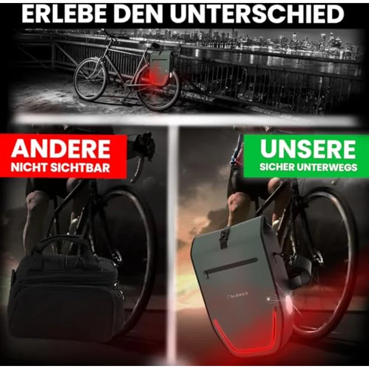Eloneo Velotasche, 28 l Gepäckträgertasche aus wasserdichtem Material mit LED-Streifen und reflektierenden Elementen – Bild 5