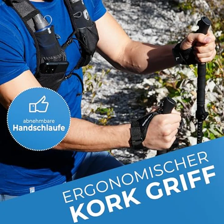 ALPIN LOACKER Trailrunning Stöcke faltbar aus Carbon, ultraleicht und ergonomische Korkgriffe, verstellbar 100-120 cm, inklusive Gummiaufsätze für vielfältige Untergründe – Bild 4