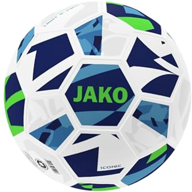 JAKO Lightball Iconic, Fußball Größe 5 (350g) in Weiß/Navy/Neongrün, formstabil und langlebig mit Hybrid-Technologie – Bild 1