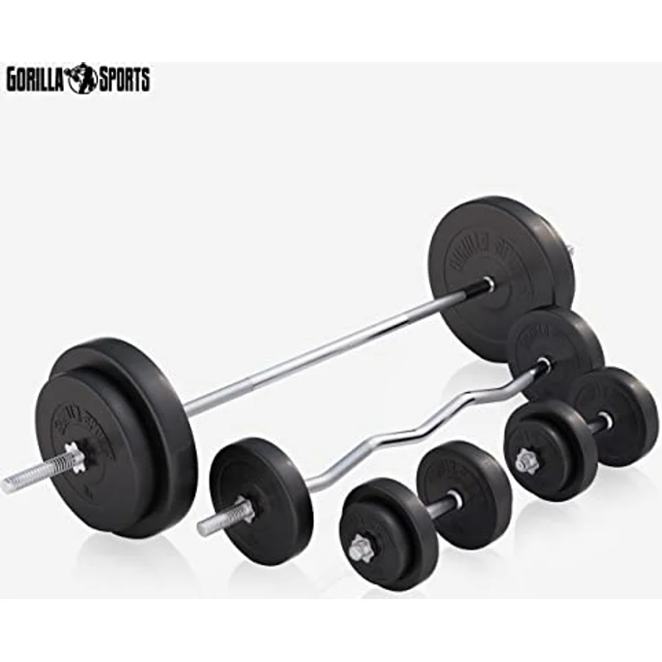 GORILLA SPORTS® Hantelbank - mit Ablage und Dip-Station, inkl. Hantelset 100kg, Verstellbar, Klappbar, Schwarz/Weiß - Drückerbank, Fitness Flachbank, Multifunktion, Trainingsbank mit Gewichten - Preisvergleich – Bild 2