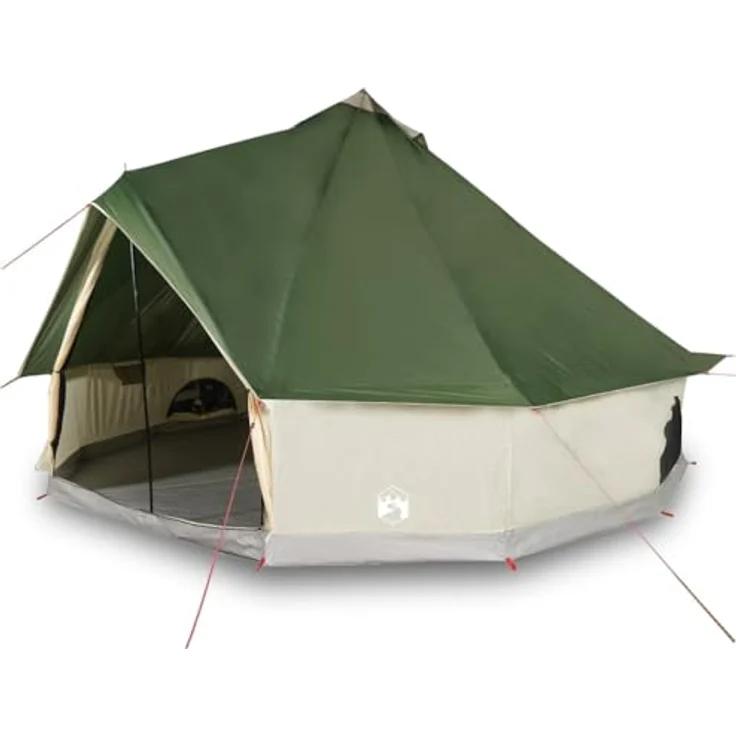 vidaXL Tipi Familienzelt 10 Personen, Campingzelt mit Netzwände, Wasserdicht Tipizelt mit E-Anschluss, Gartenzelt, Grün 185T Polyester – Bild 5