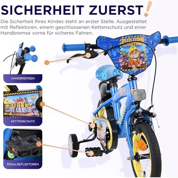 Volare Rubble Kinderfahrrad, 12 Zoll, 1 Gang, ohne Schaltung, mit Handbremsen und abnehmbaren Stützrädern – Bild 3