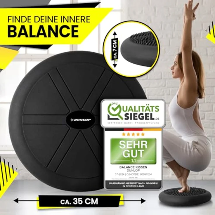 DUNLOP Sports Balance Kissen Ball Sitzkissen - Premium Balancekissen orthopädisch über 450 kg belastbar Spezial Noppen, Schwarz – Bild 2