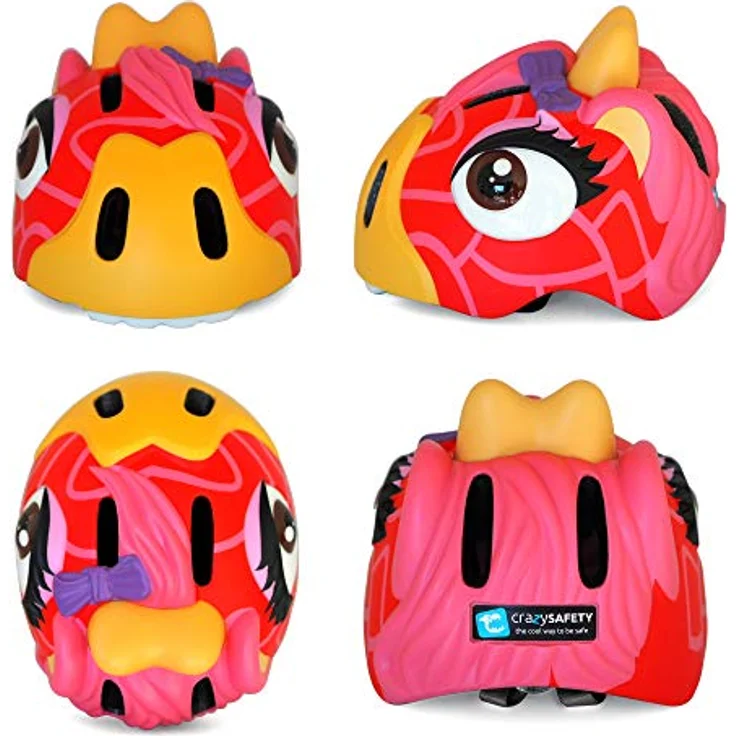 Crazy Safety Kinder Fahrradhelm 3D Tierhelm (Giraffe Rot), verstellbar für 49-55 cm, mit LED-Rücklicht und 6 Belüftungsöffnungen, für Kinder 2-7 Jahre, ideal für Fahrrad, Skateboard und Scooter. – Bild 2